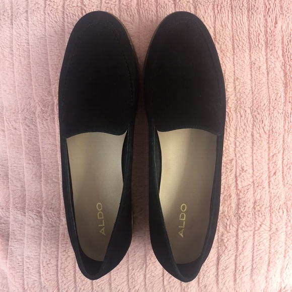 HP!💎 ALDO, Black Suede Loafers, Platform Wedges Slip On - Picture 2 of 13